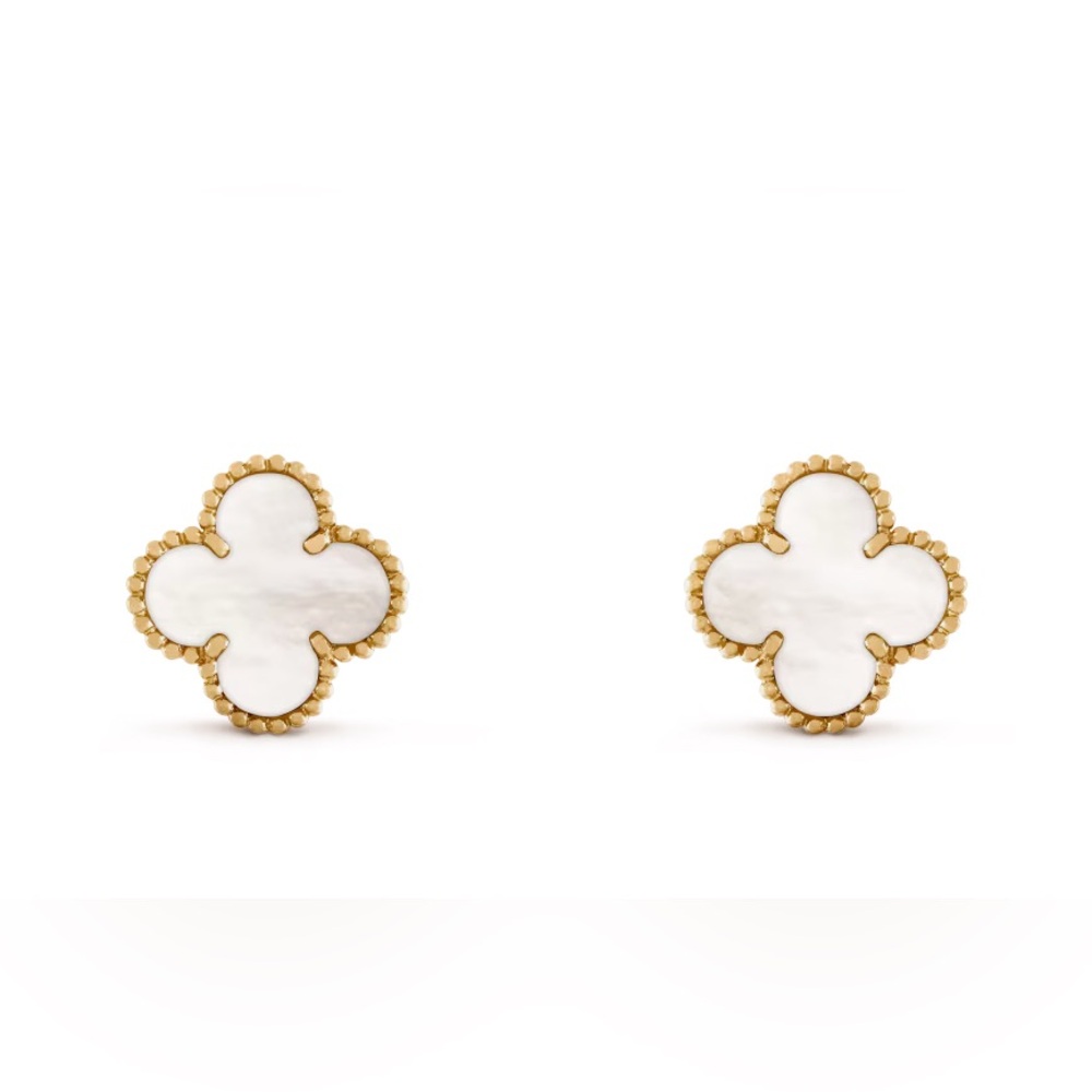 VINTAGE STYLE ALHAMBRA WHITE FOUR LEAF CLOVER EARRINGS